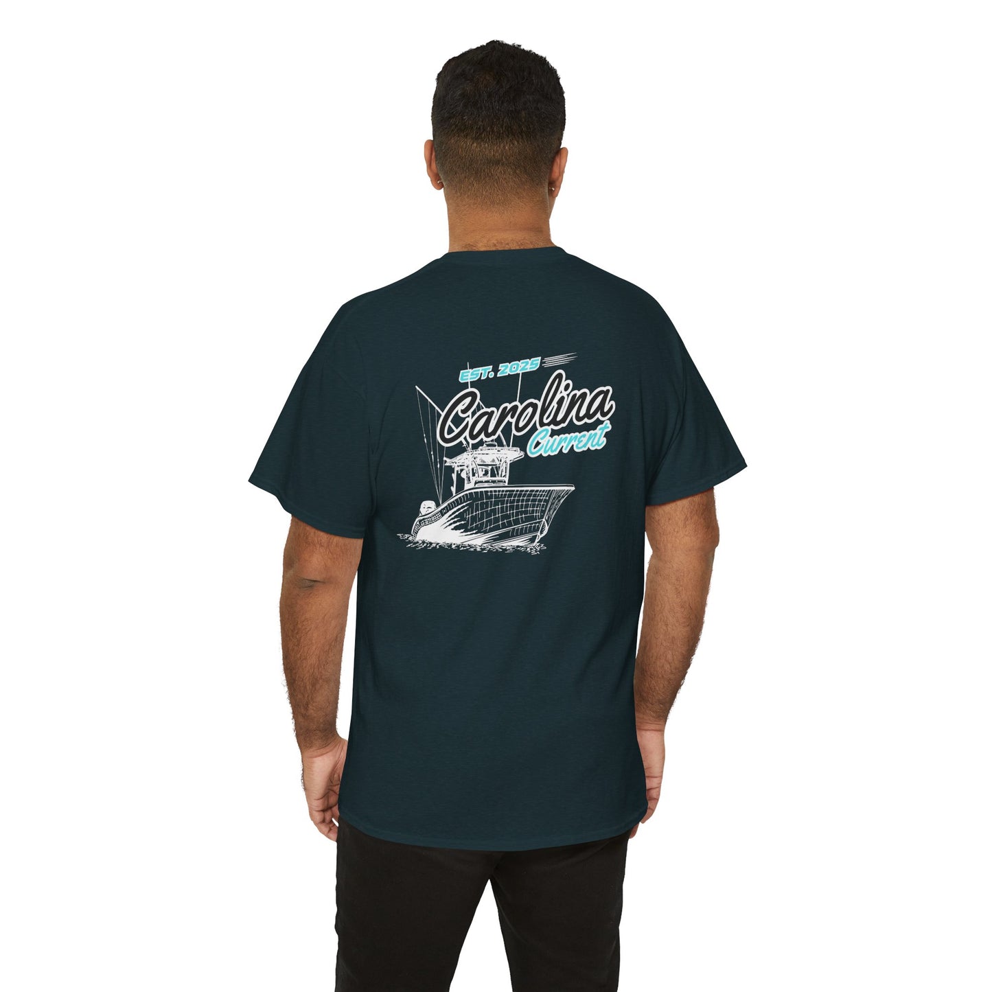 Turquoise Boat Unisex T-Shirt - Dark Carolina Current Design