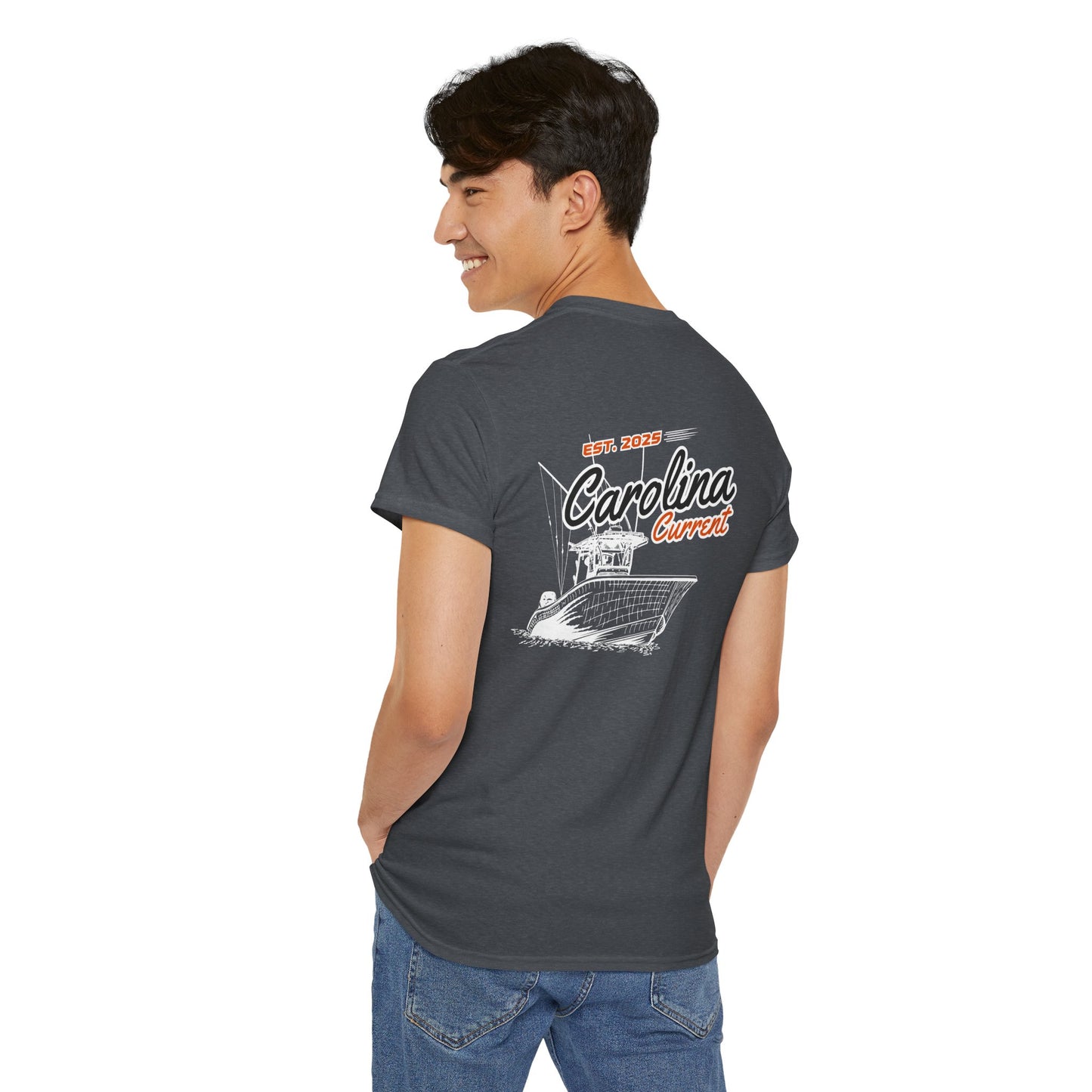 Orange Boat Unisex T-Shirt - Dark Carolina Current Design