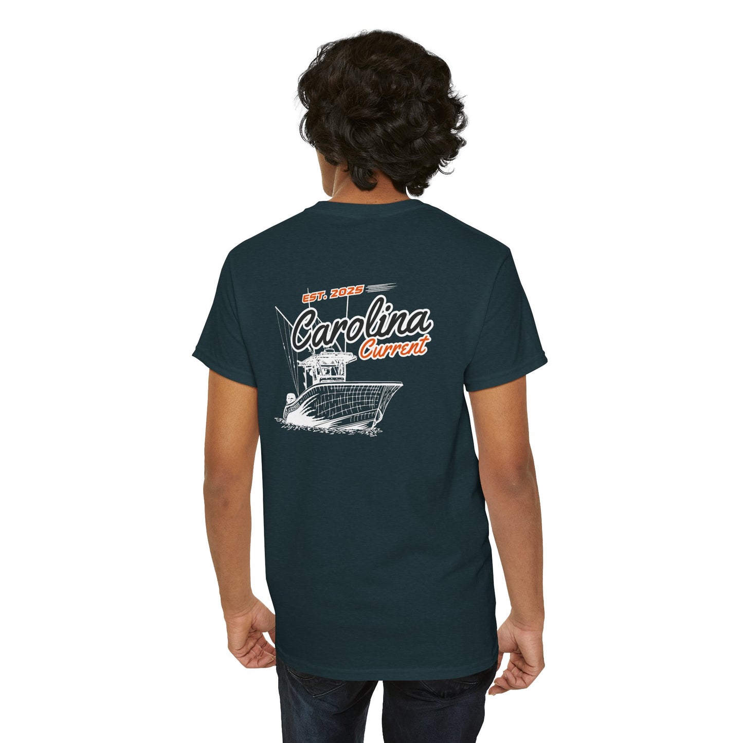 Orange Boat Unisex T-Shirt - Dark Carolina Current Design