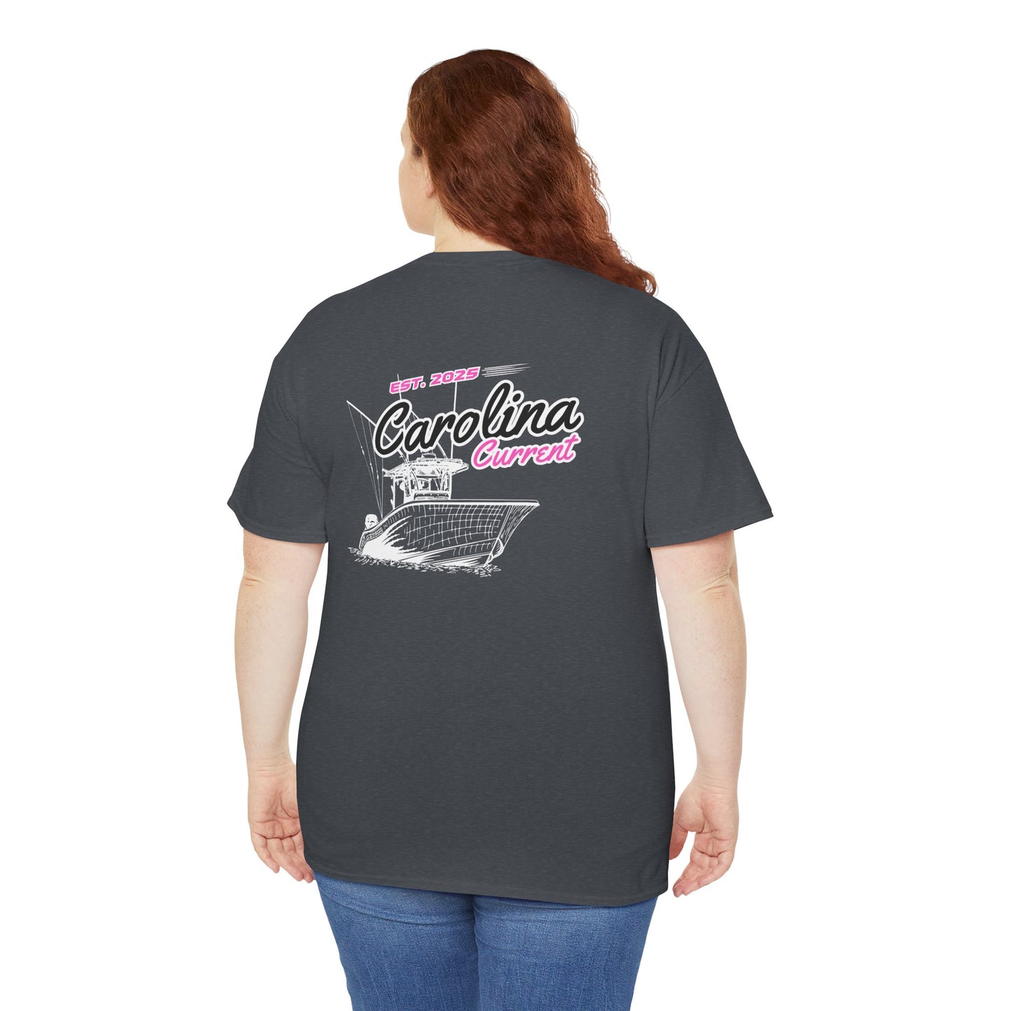 Pink Boat Unisex T-Shirt - Dark Carolina Current Design