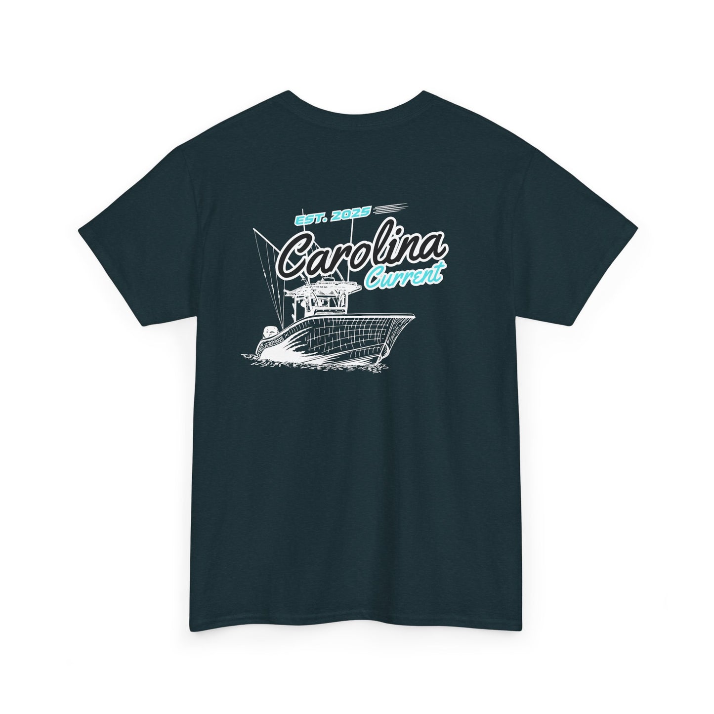 Turquoise Boat Unisex T-Shirt - Dark Carolina Current Design