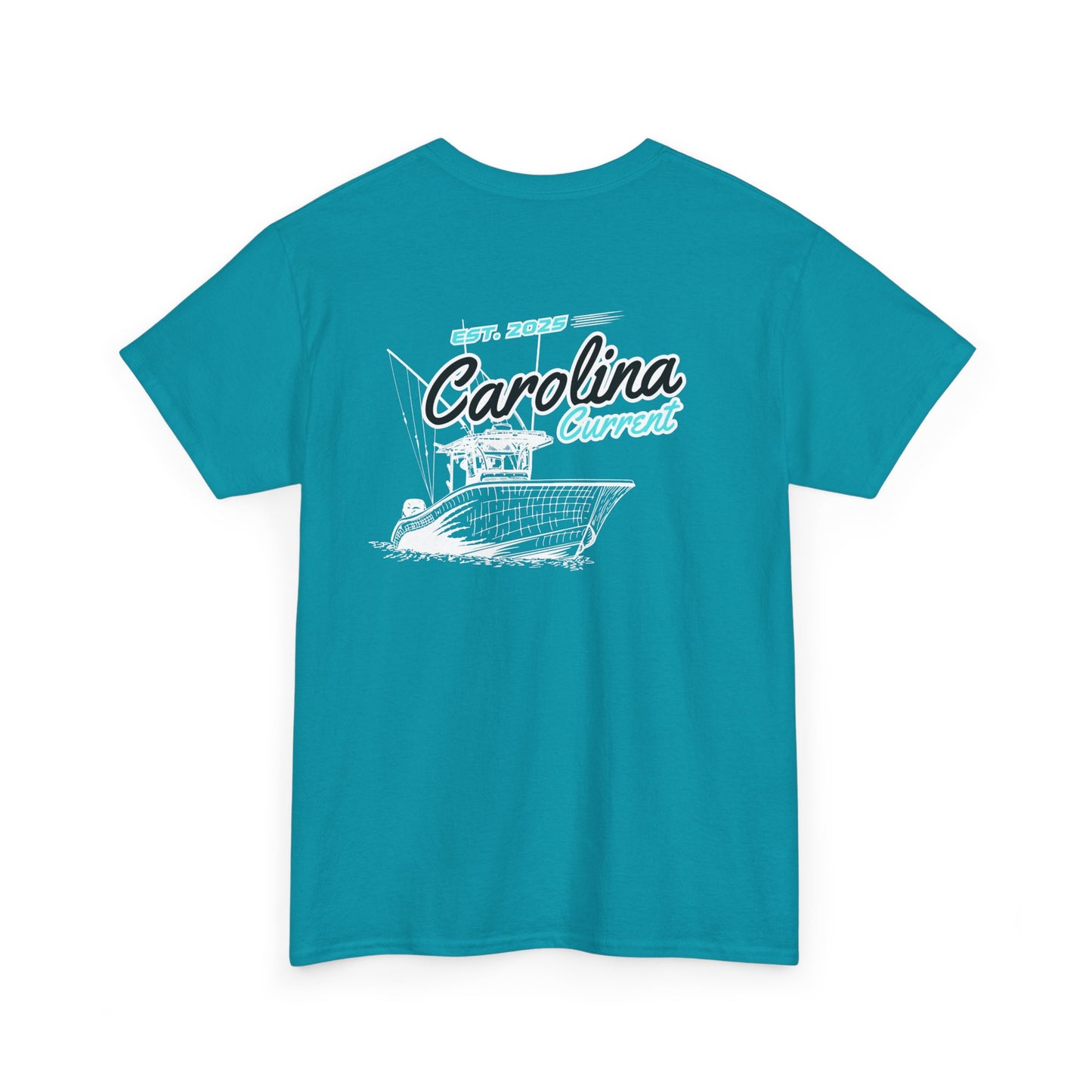 Turquoise Boat Unisex T-Shirt - Dark Carolina Current Design