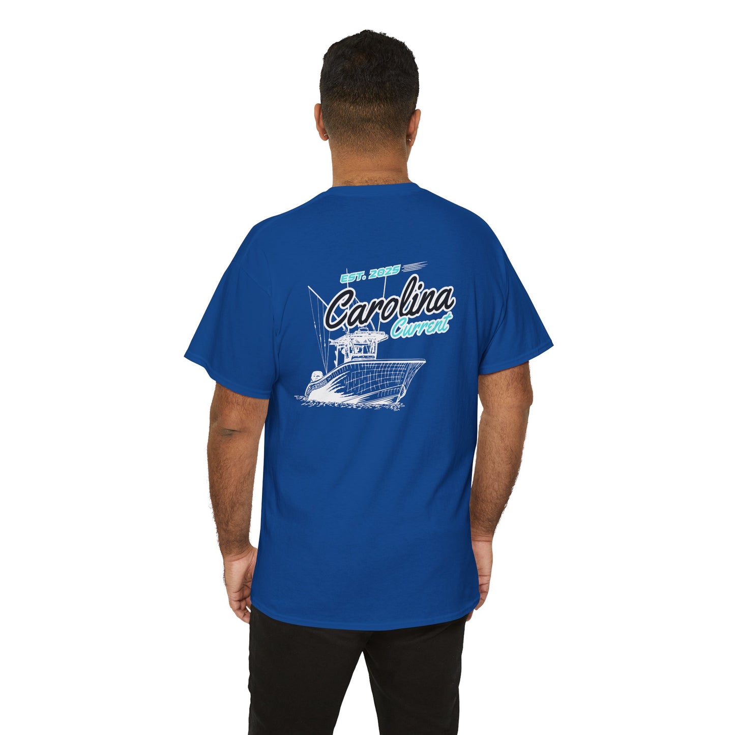 Turquoise Boat Unisex T-Shirt - Dark Carolina Current Design